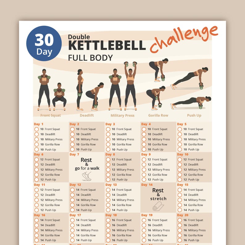 30 Day Double Kettlebell Workout Challenge: Full Body Fitness (PDF