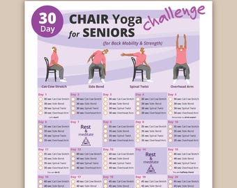 30 dagen stoelyoga-uitdaging | Afdrukbare gids voor thuisfitness voor senioren