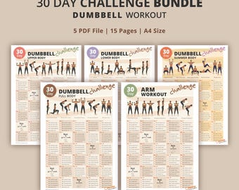 30 Day Dumbbell Workout Challenge Bundle | Home Workout Plan I Dumbbell Exercises Guide | Fitness Tracker | Printable PDF Instant Download
