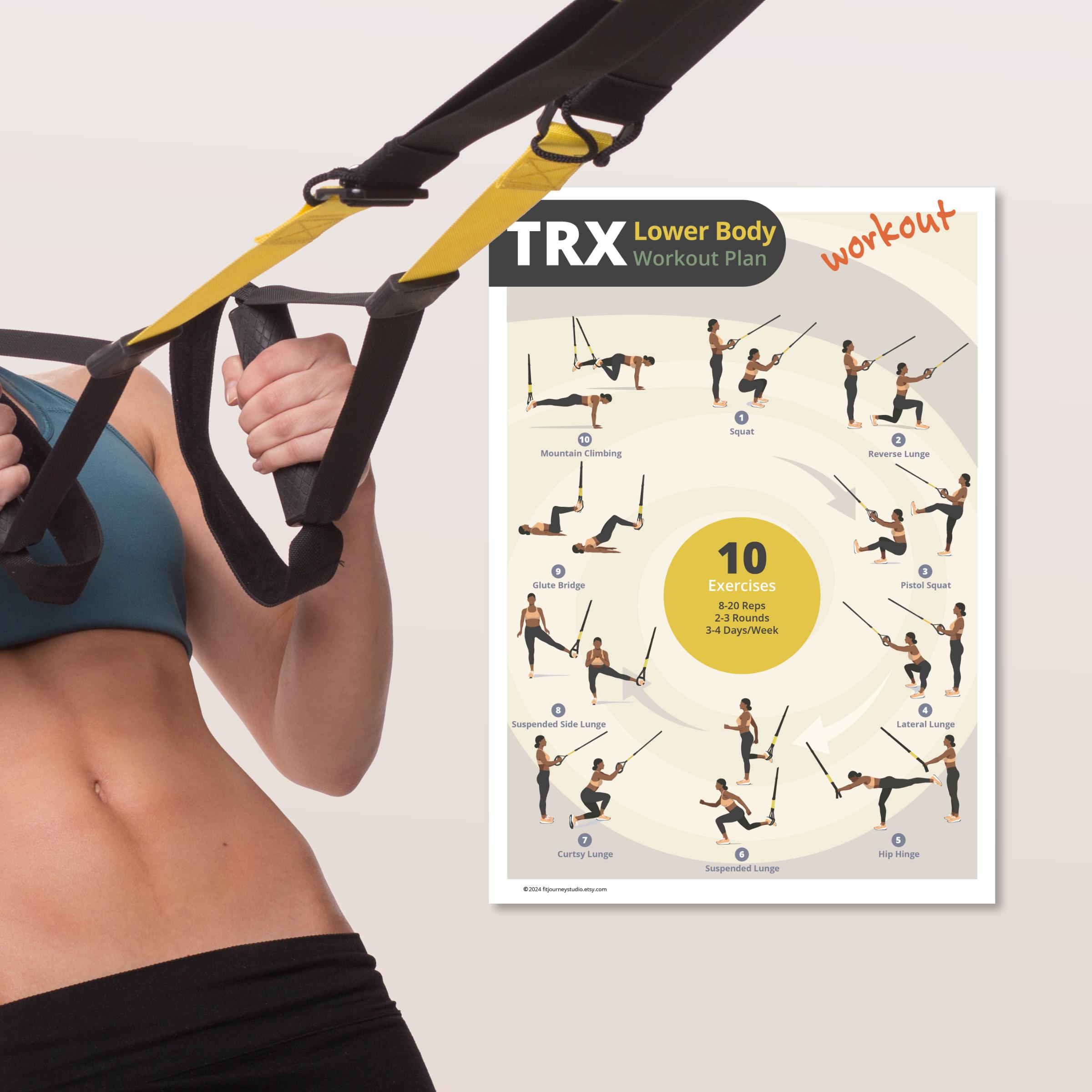 Piano di allenamento TRX per la parte inferiore del corpo / 10 esercizi TRX  in PDF / Forza di glutei, gambe e core / Allenamento in sospensione a casa  o in palestra /