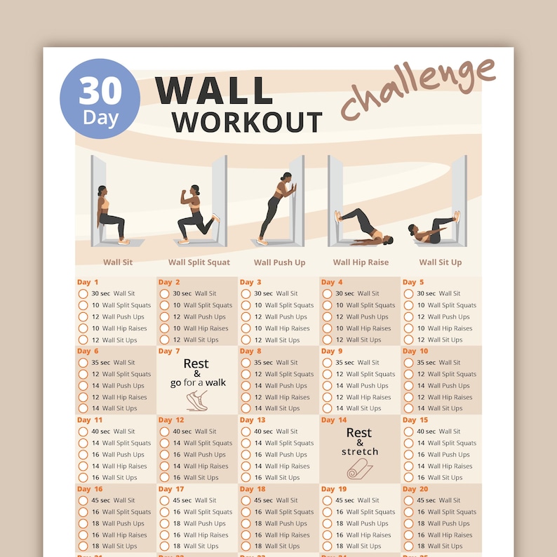 30 Day Wall Workout Challenge | Full Body Workout Plan | Strengthen ...