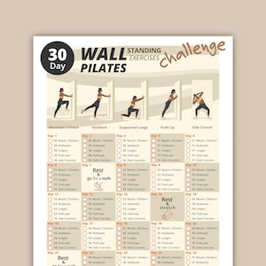 30-Day Wall Pilates Standing Exercises Challenge – Printable Workout Plan for Strength, Balance & Core | Instant Download PDF