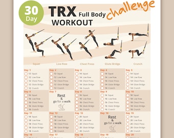 30 Day TRX Full Body Workout Challenge | Suspension Workout Plan | Strengthen Legs, Arms & Core | Home Fitness Planner | Instant Download