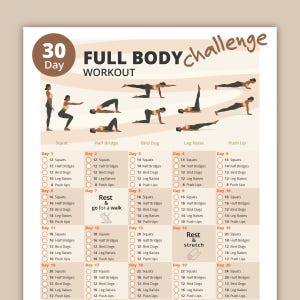 30 Day Full Body Workout Challenge | Full Body Workout Plan | Strengthen Legs, Arms & Core | Home Fitness Planner | Instant Download