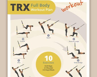 TRX Full Body Workout Plan | Strengthen Legs, Arms & Core | Fitness Guide + Tracker | Printable Home Fitness Planner | Instant Download PDF