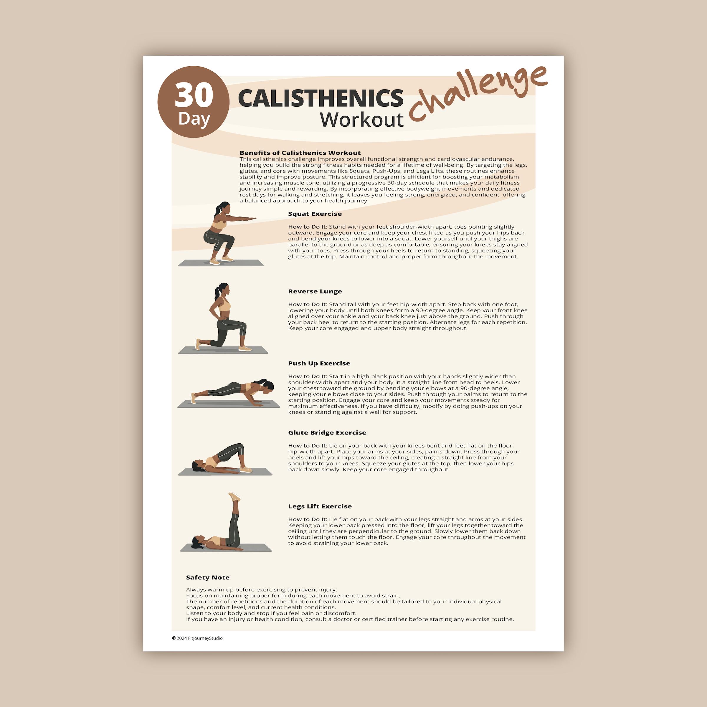 30 Day Calisthenics Workout Challenge | Full Body Bodyweight Routine ...