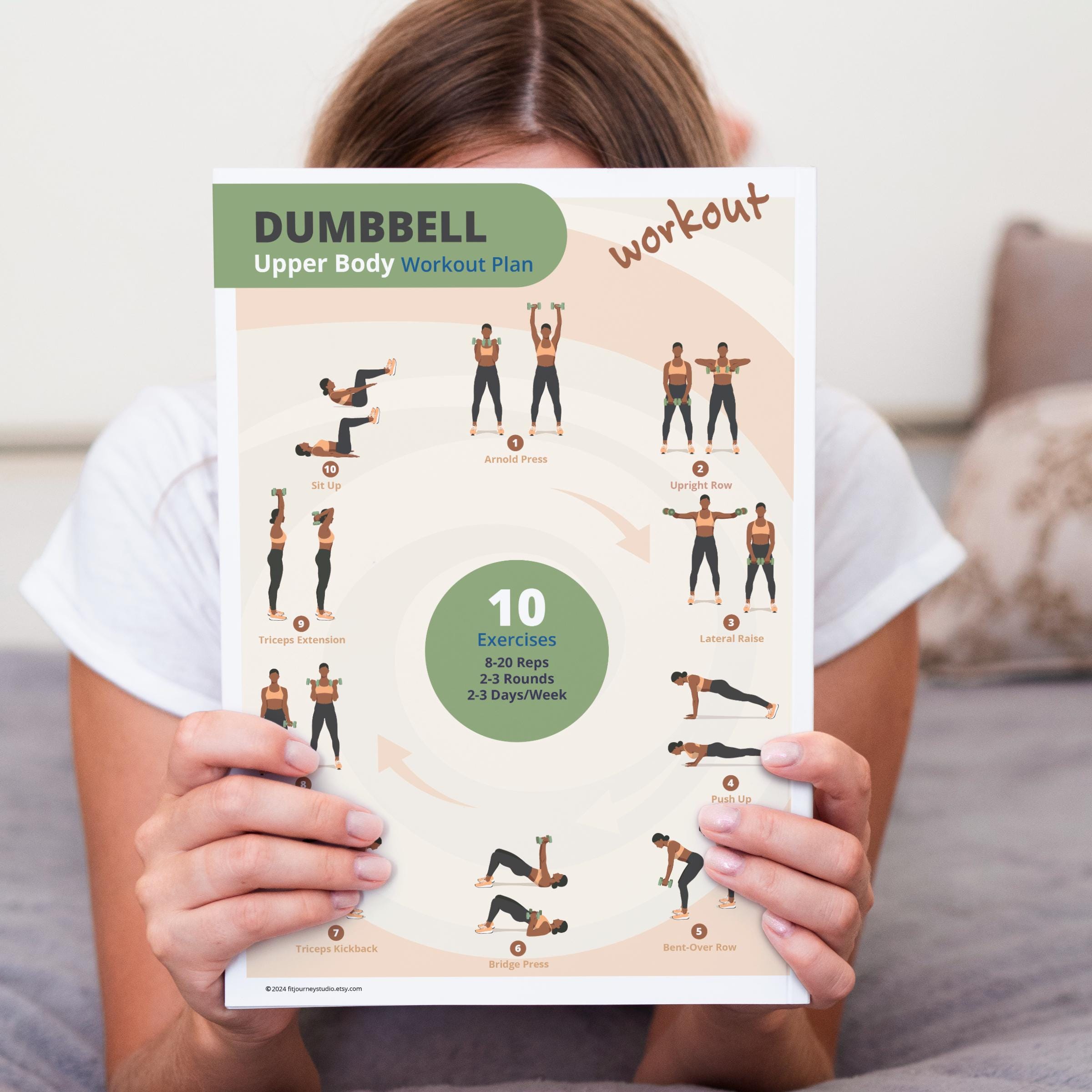 Dumbbell Upper Body Workout Plan: Printable Home Fitness Guide for ...