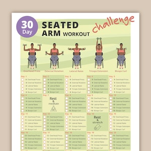 Sfida di allenamento delle braccia da seduti di 30 giorni / Guide per esercizi sulla sedia I Allenamento a casa sulla sedia stampabile / Pianificatore di fitness a casa / PDF scaricabile immediatamente