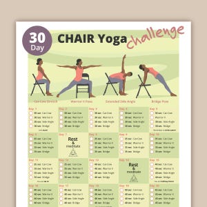 30 Day Chair Yoga Challenge | Chair Exercise Guides I Printable Chair Workout | Home Fitness Planner | Home Workout | Instant Download
