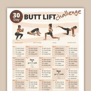 30 Day Butt Lift Challenge | Lower Body Workout Plan | Butt Workout | Strengthen Legs & Glutes | Home Fitness Planner | Instant Download