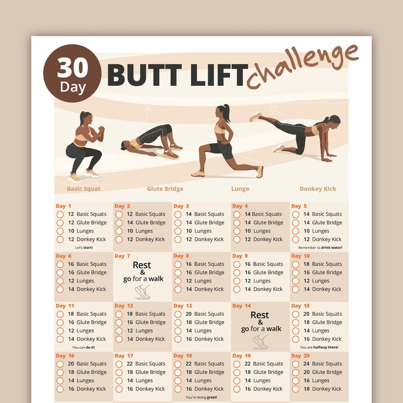 30 Day Butt Lift Challenge | Lower Body Workout Plan | Butt Workout ...