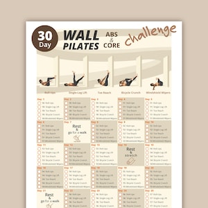 30 Day Wall Pilates Abs & Core Challenge Printable | Home Workout Chart | Wall Pilates Guide, Fitness Tracker | Instant Download PDF
