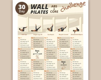 30 Day Wall Pilates Abs & Core Challenge: Fitness Printable Guide for Women
