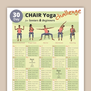 30 Day Chair Yoga For Seniors & Beginners | Chair Exercise Guide I Printable Chair Workout PDF | Senior Home Workout Plan | Instant Download