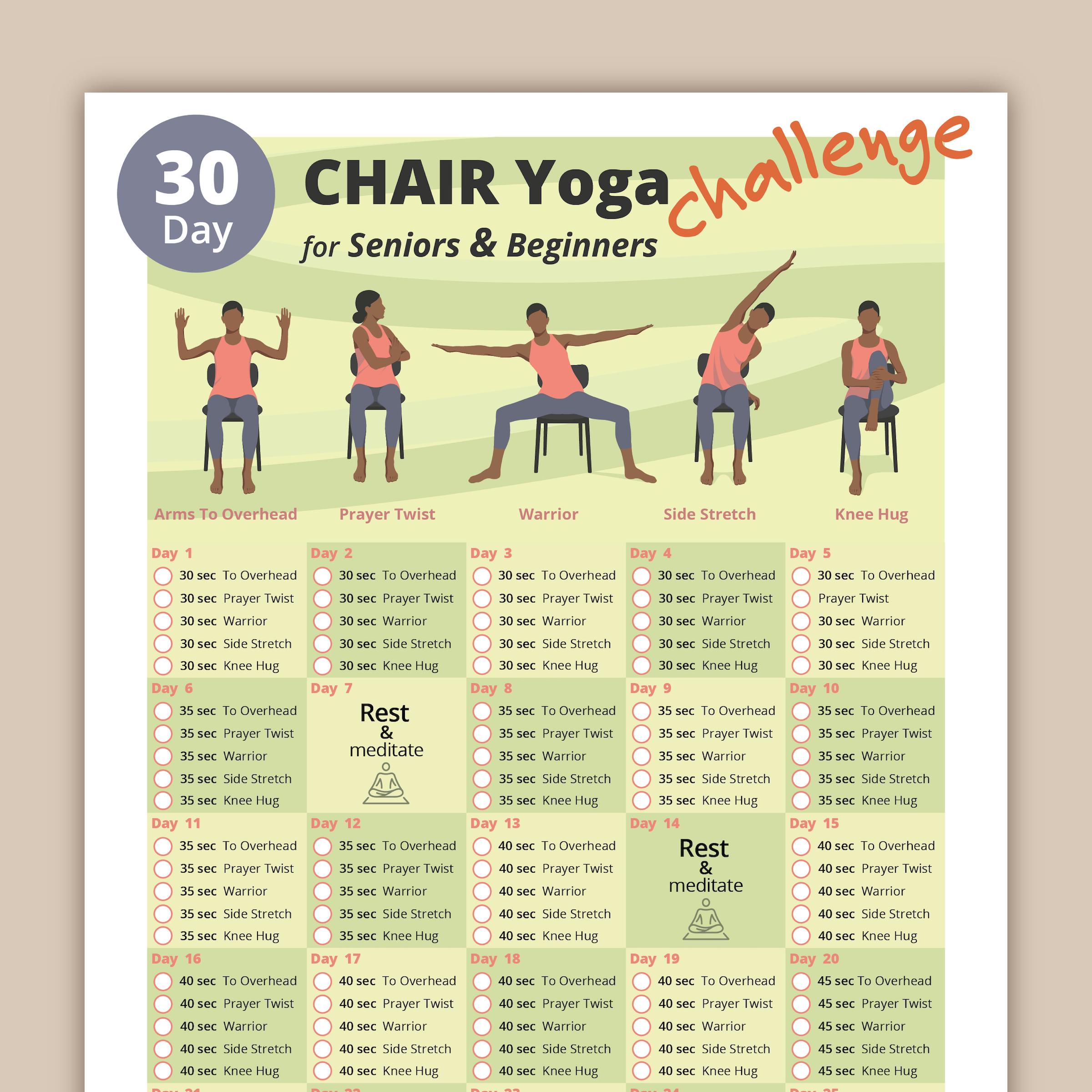 30-day chair yoga challenge | printable home fitness guide for