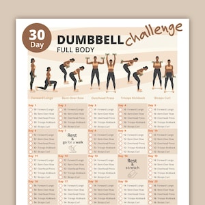 30 Day Dumbbell Full Body Challenge | Full Body Workout Plan | Dumbbell Exercise | Home Fitness Planner | Fitness Tracker | Instant Download