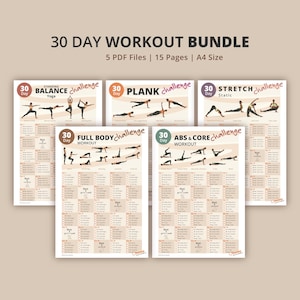 30 Day Workout Challenge Bundle | Home Workout Plan I Bodyweight Exercises Guide | Fitness Challenge | Printable PDF | Instant Download