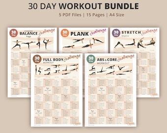Paquete de reto de entrenamiento de 30 días / Plan de entrenamiento en casa | Guía de ejercicios con peso corporal / Reto de fitness / PDF imprimible / Descarga inmediata