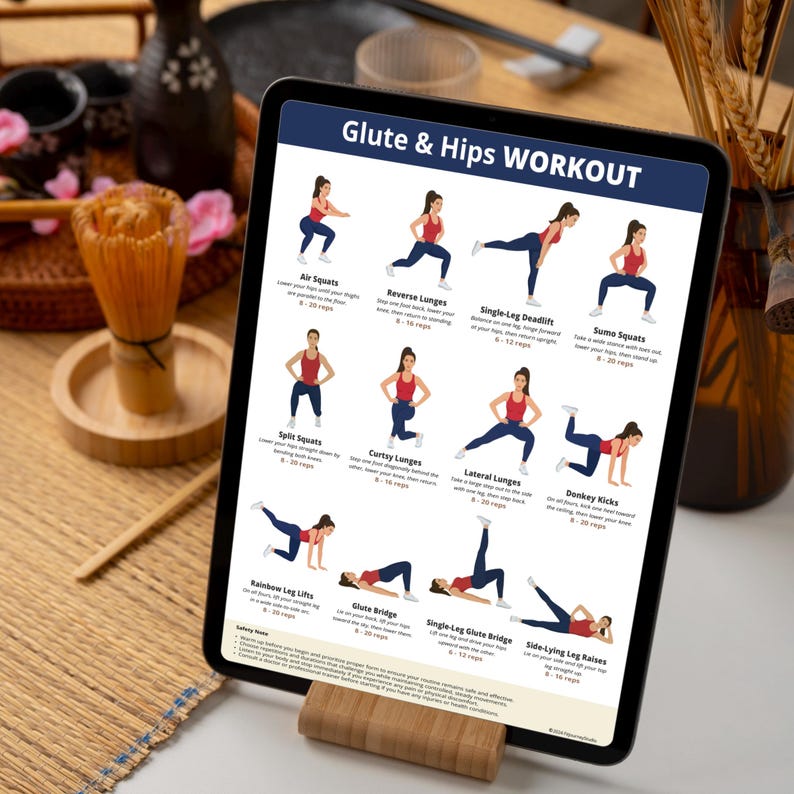 Glute and Hips Workout Poster | 12 Lower Body Exercises | Printable PDF ...