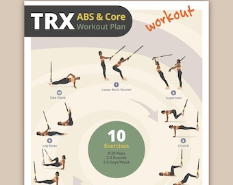 TRX Abs & Core Workout Plan | Suspension Training Printable PDF | 10 TRX Exercises + Guide + Tracker