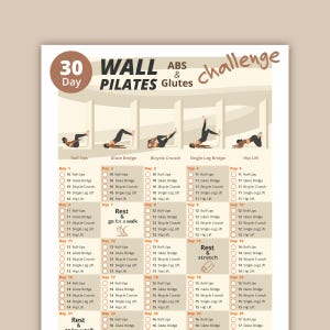 30-Day Wall Pilates Challenge – ABS & Glutes Workout | Core and Booty Home Fitness Plan | Printable Tracker I Instant Download PDF