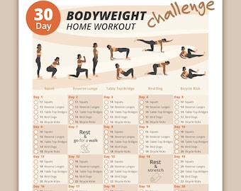 30 Day Bodyweight Full Body Workout Challenge | Printable Home Fitness Program for Women