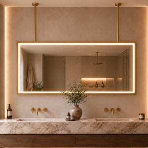 Espejo de techo LED de doble barra, espejo frontal suspendido con iluminación, decoración de tocador de baño iluminada