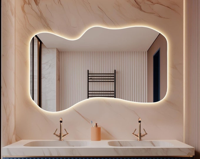 Luxury Frameless LED Mirror, Artistic Wall Mirror, Contemporary Lighted Mirror for Home Decor, Elegant Bathroom Mirror, Illuminated Mirror