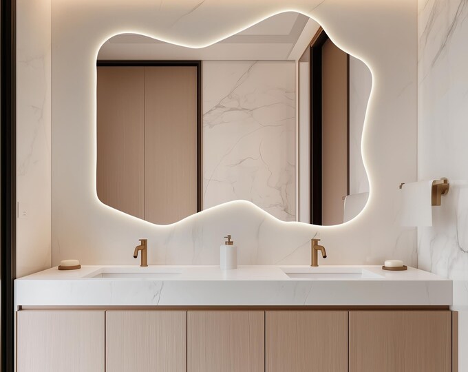 Modern LED Mirror with Asymmetrical Design - Sleek Home Decor - Luxury LED Mirror for Elegant Bathrooms