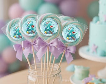 Meerjungfrau Geburtstag Aufkleber: Unter dem Meer Party FavorsBearbeitbarer Text Canva Vorlage, Illustration nicht bearbeitbar