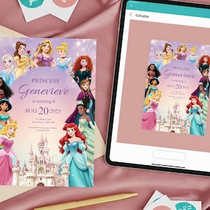 Princess Birthday Invitation – Editable Canva Template – 5x7&quot; – Custom Text & Color – Instant Download – Printable Invite
