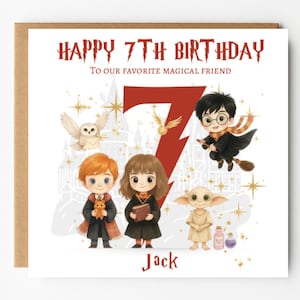 Carte d'anniversaire Harry Potter - PDF/PNG sur toile ou carte physique - Imprimable en fonction de l'âge avec Harry, Hermione et Ron - Invitation à une fête de sorcier