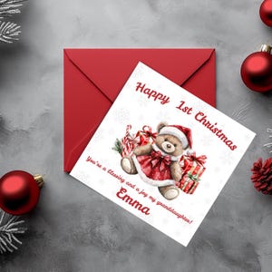 "Erste Weihnachtskarte der Enkelin, glückliche 1. Weihnachtswünsche, personalisierte Weihnachtskarte für Tochter, niedliches Andenken für 1. Weihnachten