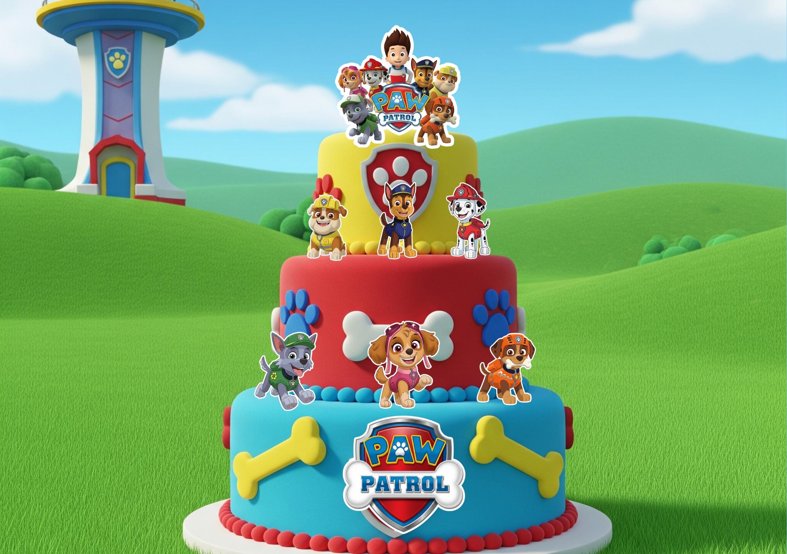 Paw Patrol Cake Topper Set – Mighty Pups Birthday Decorations – Pre-cut
