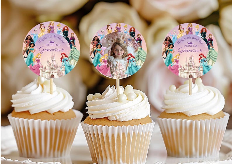 Princess Birthday Stickers: Editable Name & Font (canva Template ...