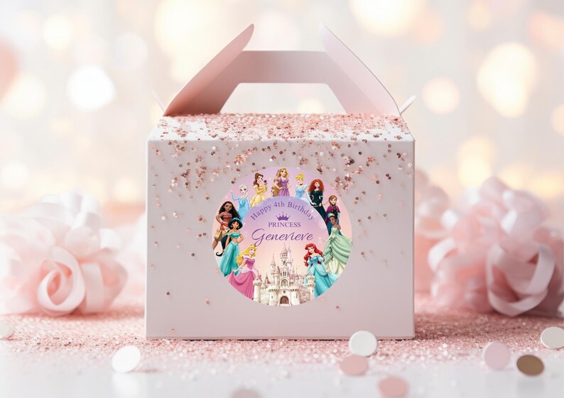 Princess Birthday Stickers: Editable Name & Font (canva Template ...