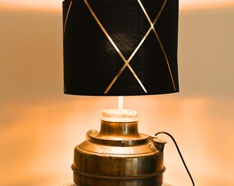 Vintage Brass Kerosene Lamp - Upcycled Table Lamp with Elegant Lampshade