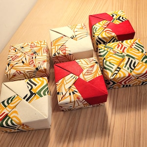 6 Scatole Origami realizzate a mano con carta giapponese Katazome