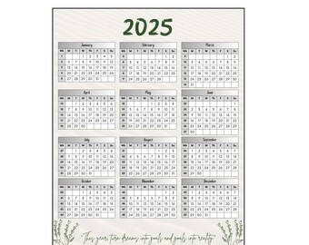 Calendário anual de 2025 com citações motivacionais PDF para impressão