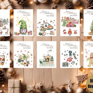 Lot de 10 cartes de voeux de Noël minimalistes à l'aquarelle | Cartes de vœux numériques | PDF | Imprimable | Joyeux Noël | Moderne
