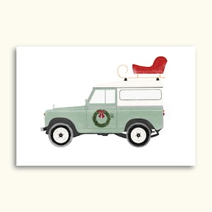 ¡Tarjeta navideña inspirada en Land Rover! Tarjetas navideñas o de felicitación de automoción. ¡Mensaje personalizado gratis en el interior!