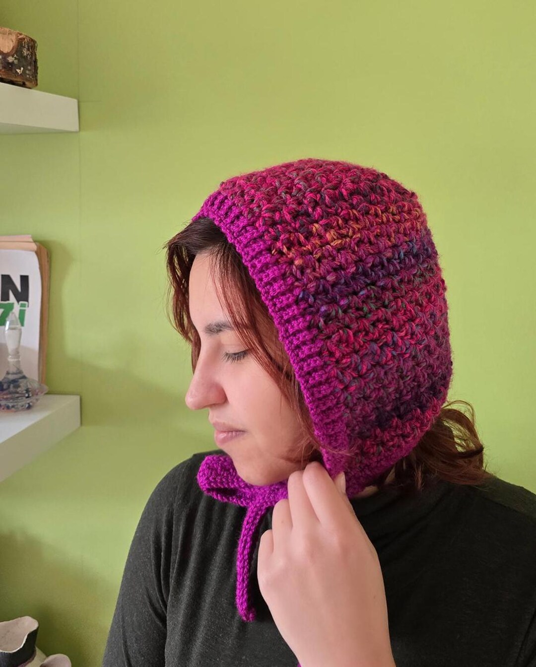 View of Handmade Pink Crochet Bonnet – Minimalist and Elegant Winter Hat - Etsy