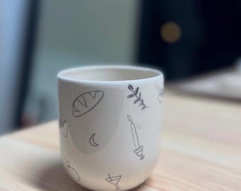 Handgemachte Keramikkaffeetasse 300ml Keramiktasse mit Skizzendesign, minimalistische Espresso- und Lattetasse, einzigartiges Geschenk für Kaffeeliebhaber