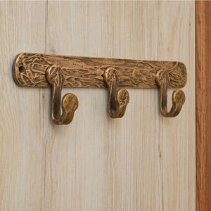 Handcrafted Brass Wall Hook Rack Rustic Vintage-Style Towel Coat Hanger