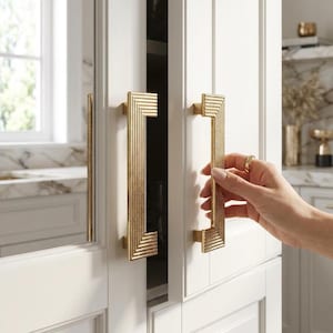 Solid Brass Cabinet Handle, Modern Linear Textured Door Pull, Architectural Kitchen Drawer Pull
