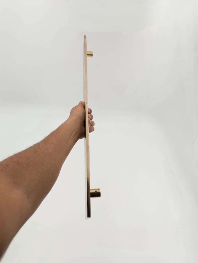 brass door handle, plate door pull, modern brass pull, slim brass handle, unlacquered brass hardware, brass entry handle, minimalist door pull, solid brass plate, contemporary door handle, custom brass handle, handmade brass hardware, brass long handle, architectural door pull