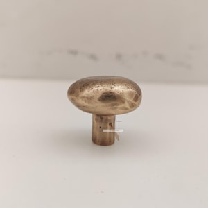 May include: A bronze mushroom-shaped cabinet knob. The knob features a textured, rounded top and a cylindrical stem. This hardware is designed for drawers, cabinets, or other furniture. The mushroom design adds a unique touch to any piece.
