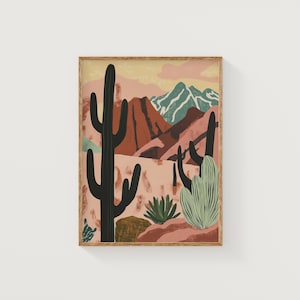 Abstract Desert Cactus Art Print, Desert Wall Art, Boho Cactus Decor, Colorful Southwestern Wall Decor, Vibrant Desert Artwork, Bold Art