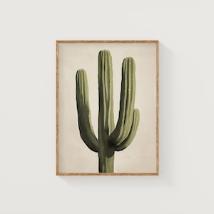 Saguaro Cactus Oil Painting Print, Desert Wall Art, Boho Cactus Decor, Western Oil Painting, Minimalist Wall Art, Rustic Artwork