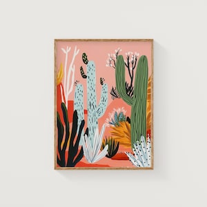 Abstract Desert Cactus Art Print, Desert Wall Art, Boho Cactus Decor, Colorful Southwestern Wall Decor, Vibrant Desert Artwork, Bold Art